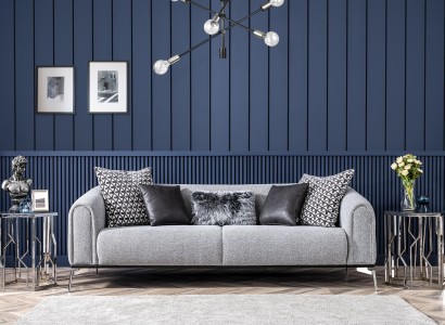 Dreisitzer Sofa 3 Sitzer Sofas Sitz Stoff Grau Wohnzimmer Modern Luxus